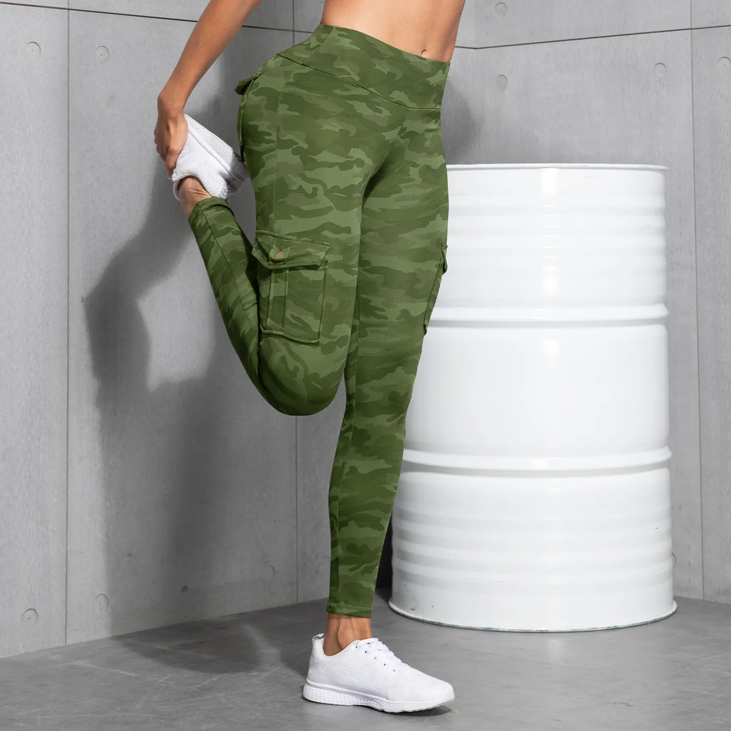 Camouflage Printed Women's Leggings With Pocket Sports Cargo Pants High Waist Slim Fit Tight Pants
