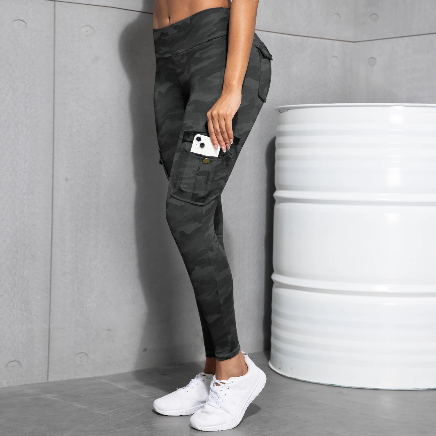 Camouflage Printed Women's Leggings With Pocket Sports Cargo Pants High Waist Slim Fit Tight Pants