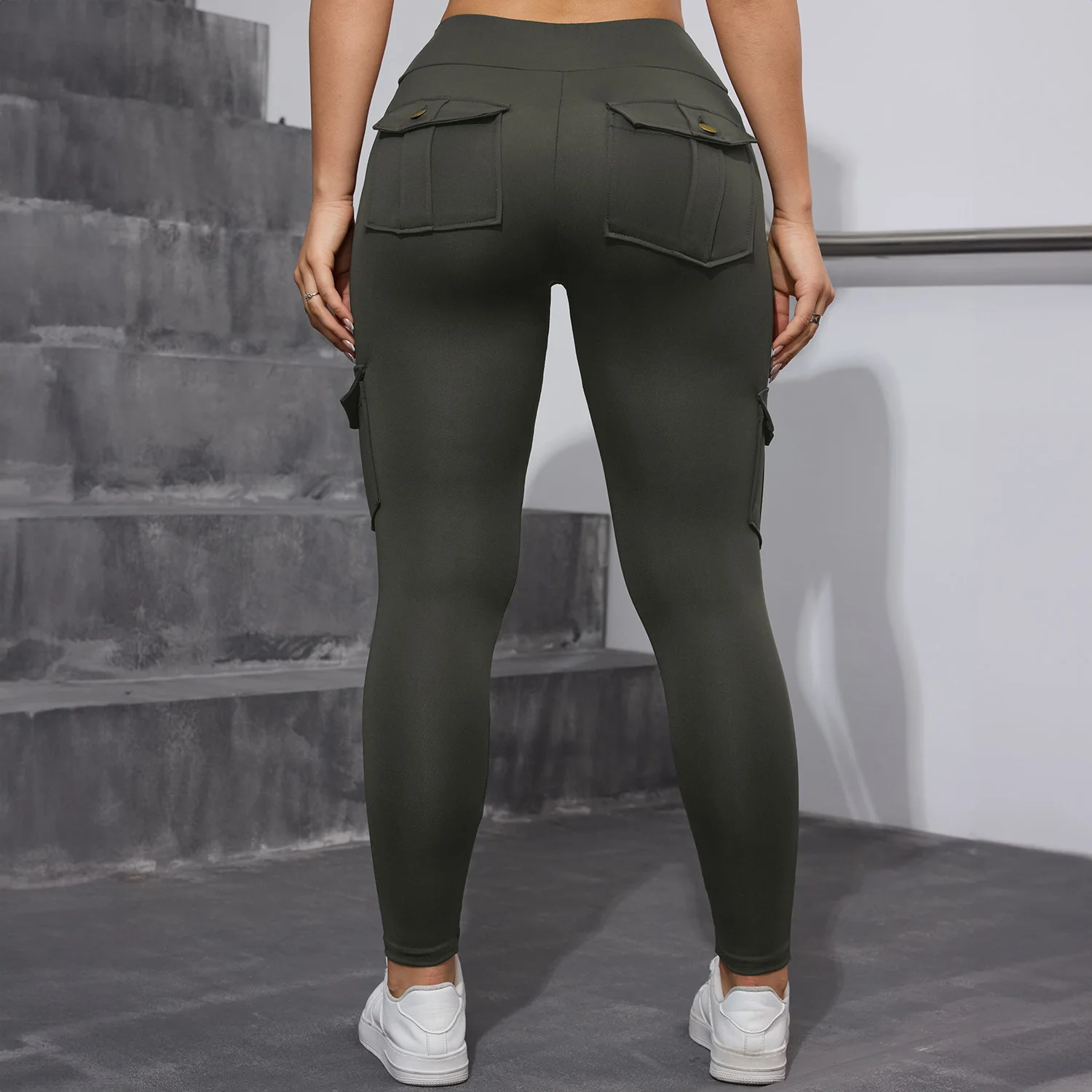 2PCS High Waist Lift Hip Pockets Woman Leggings Fitness Skinny Stretch Solid Color Sport Pants Daily Outdoors Running Leggings