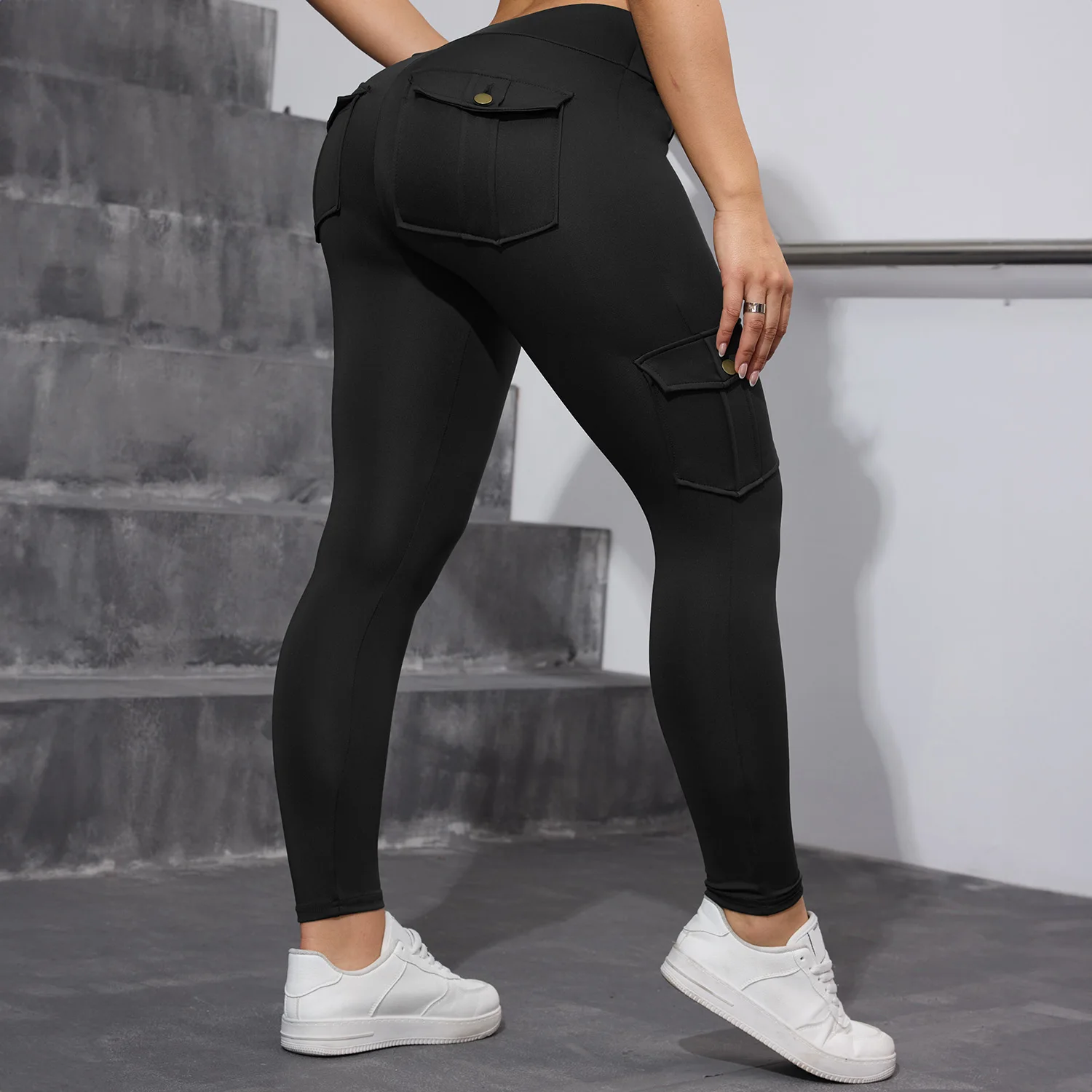 2PCS High Waist Lift Hip Pockets Woman Leggings Fitness Skinny Stretch Solid Color Sport Pants Daily Outdoors Running Leggings