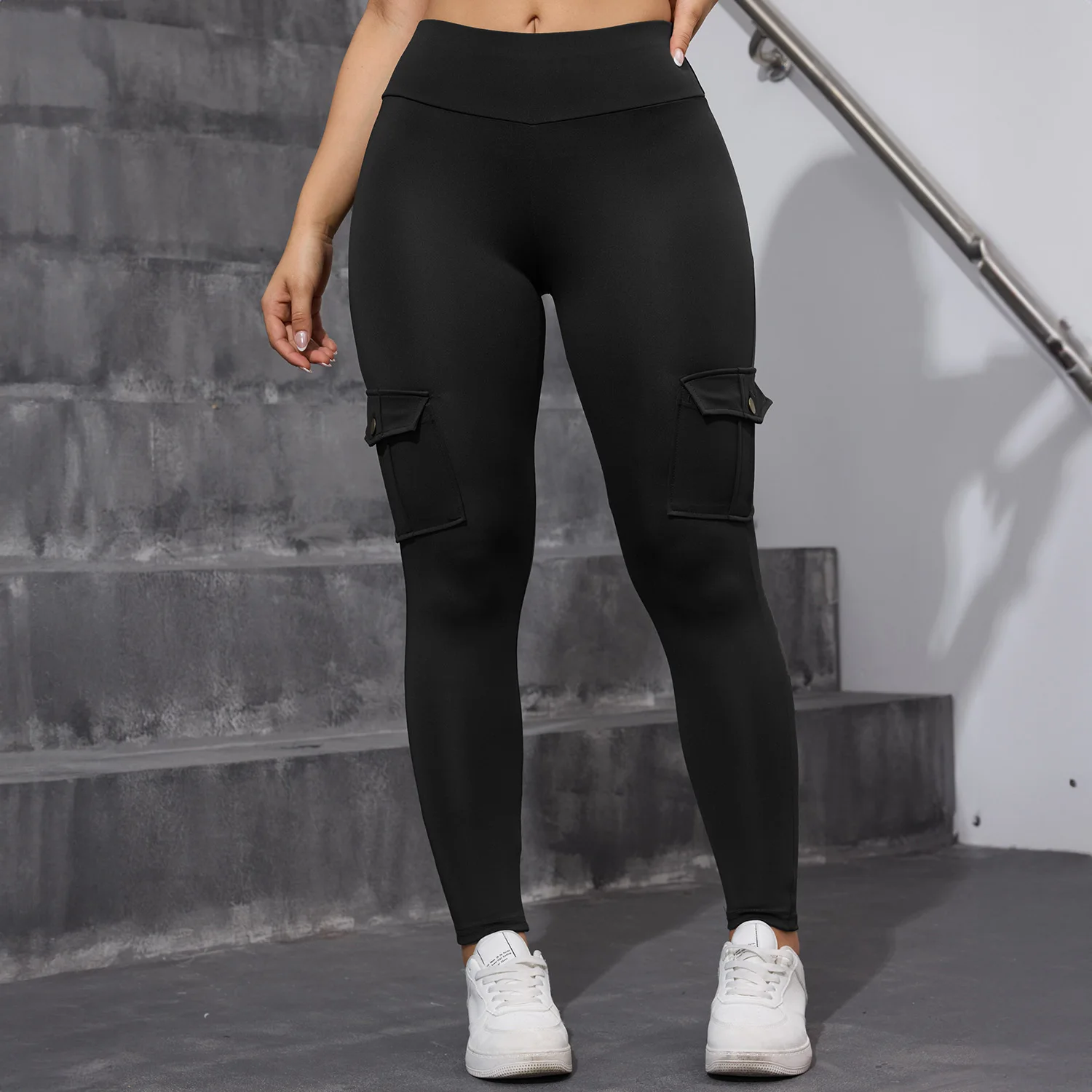 2PCS High Waist Lift Hip Pockets Woman Leggings Fitness Skinny Stretch Solid Color Sport Pants Daily Outdoors Running Leggings