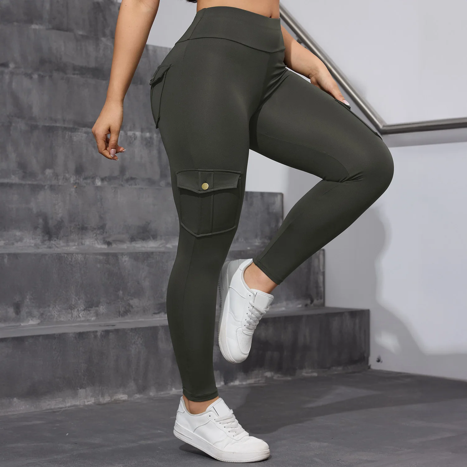 2PCS High Waist Lift Hip Pockets Woman Leggings Fitness Skinny Stretch Solid Color Sport Pants Daily Outdoors Running Leggings