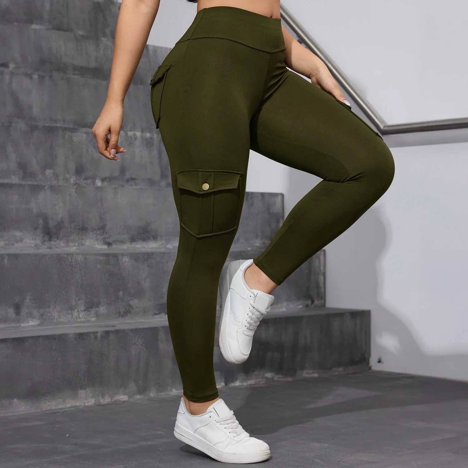 2PCS High Waist Lift Hip Pockets Woman Leggings Fitness Skinny Stretch Solid Color Sport Pants Daily Outdoors Running Leggings