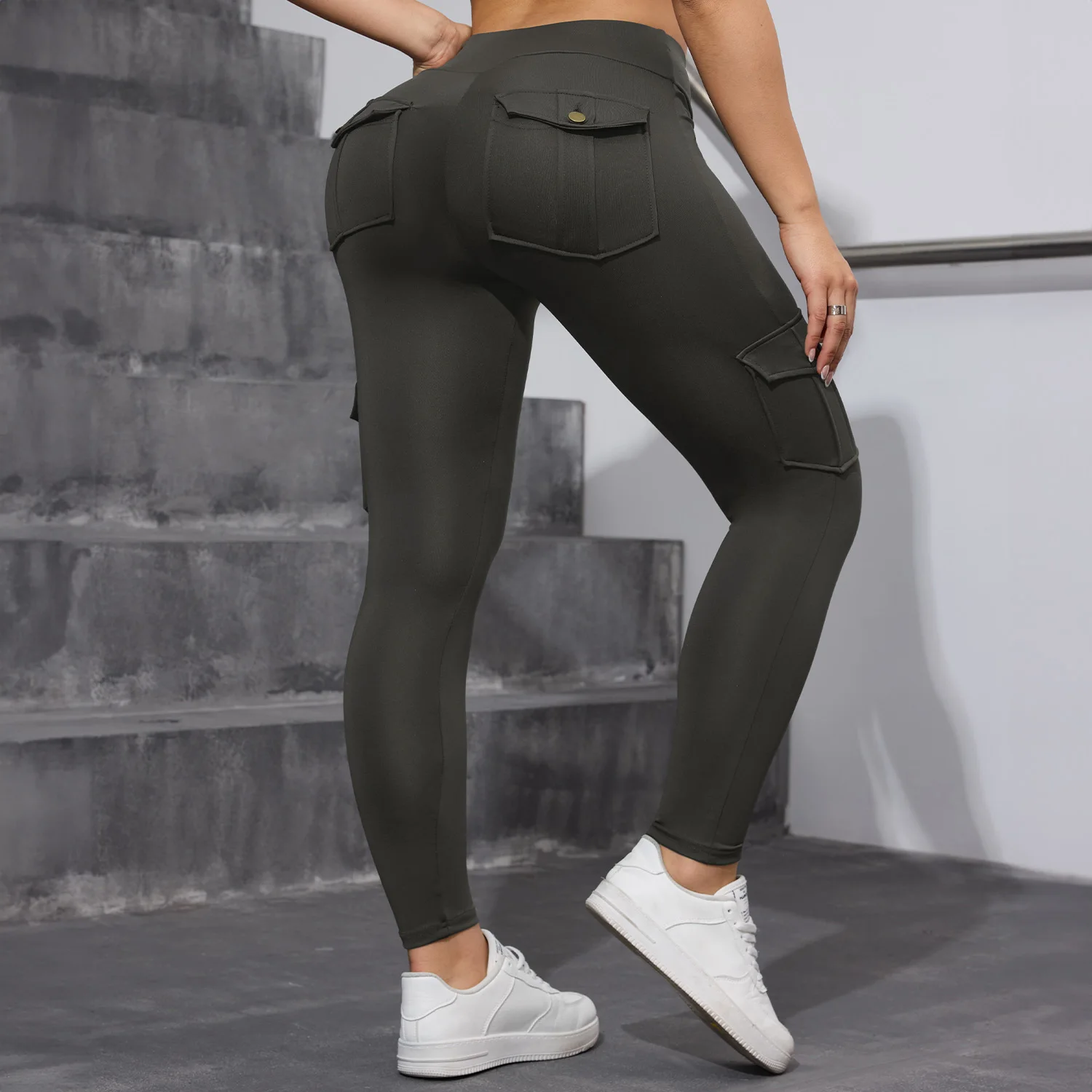 2PCS High Waist Lift Hip Pockets Woman Leggings Fitness Skinny Stretch Solid Color Sport Pants Daily Outdoors Running Leggings