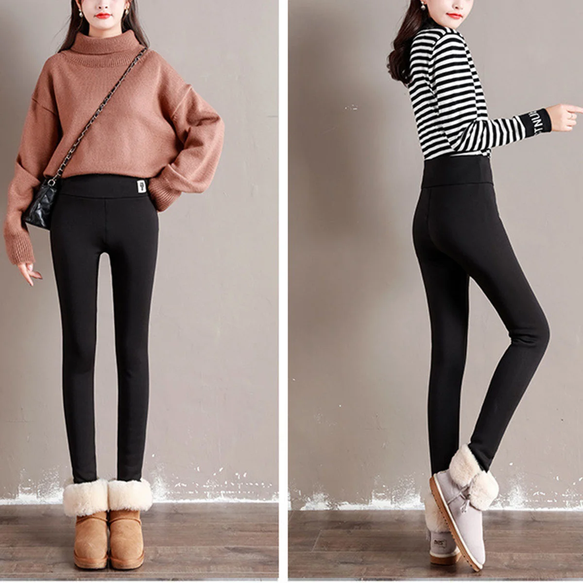 Women Winter Plus Velvet Stretch Leggings High Waist Warm Fleece Lined Velvet Keep Warm Pants Black Casual Thick Winter Leggings