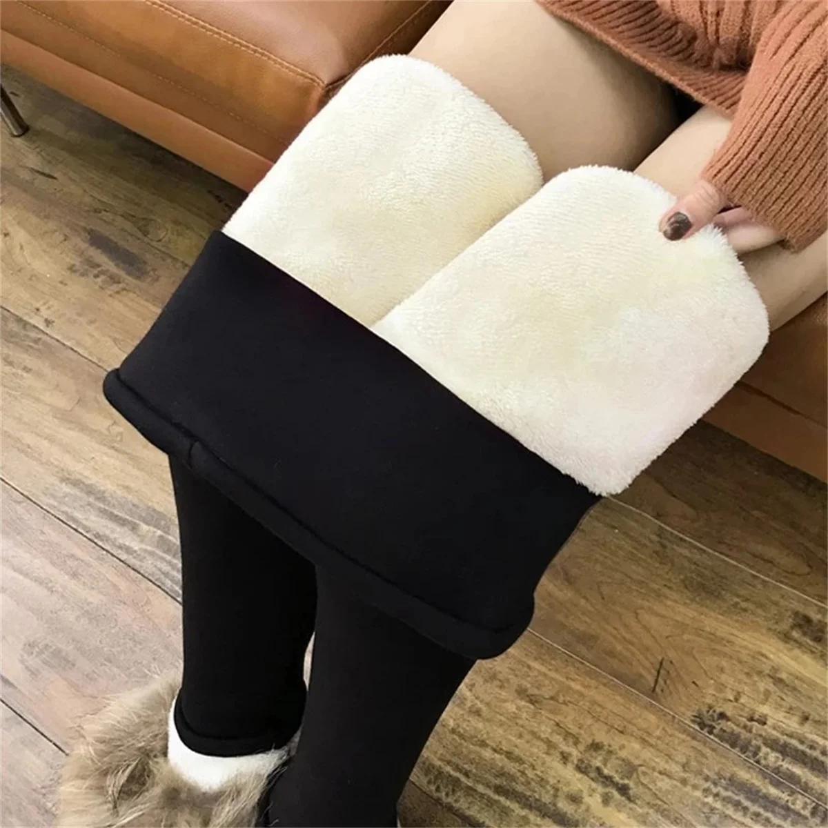 Women Winter Plus Velvet Stretch Leggings High Waist Warm Fleece Lined Velvet Keep Warm Pants Black Casual Thick Winter Leggings