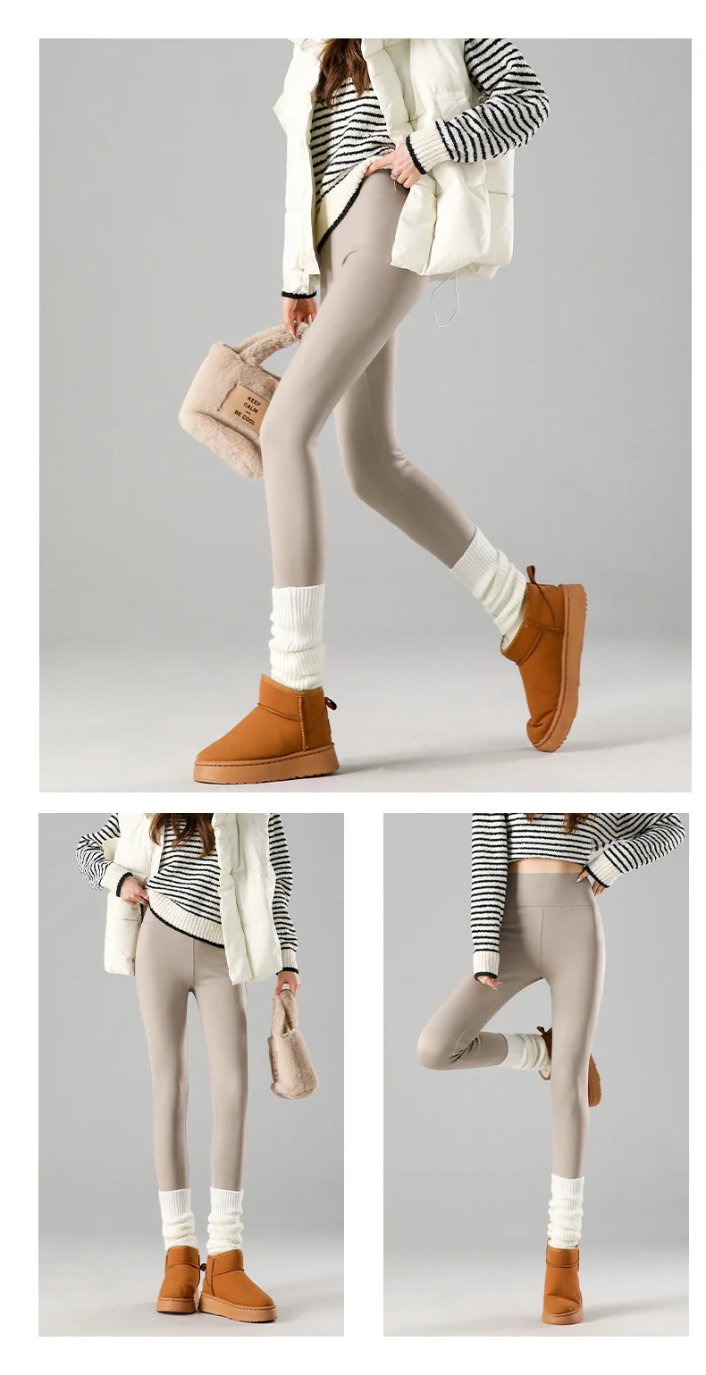 BIVIGAOS Autumn Winter New Rabbit Fleece Thicken Sharkskin Leggings Women Basic Casual High Waist Velvet Warm Leggings