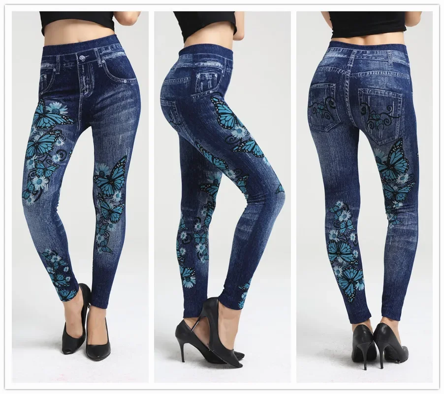 High Waist Seamless Jean Legging Women Printed Leggings High Elastic Knitting Slim Fashion Gym Trainning Hip Liftting Tights