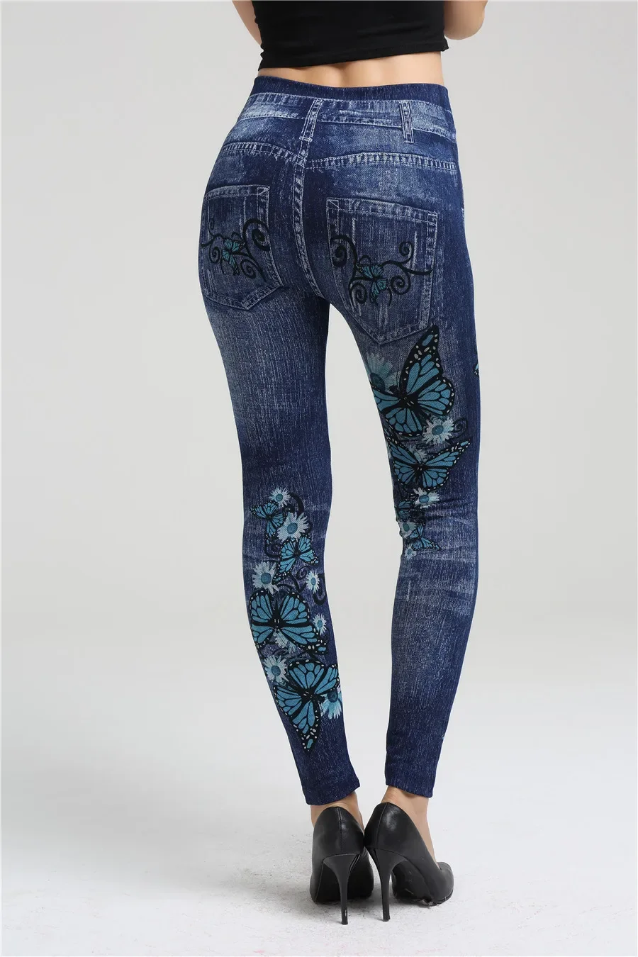 High Waist Seamless Jean Legging Women Printed Leggings High Elastic Knitting Slim Fashion Gym Trainning Hip Liftting Tights