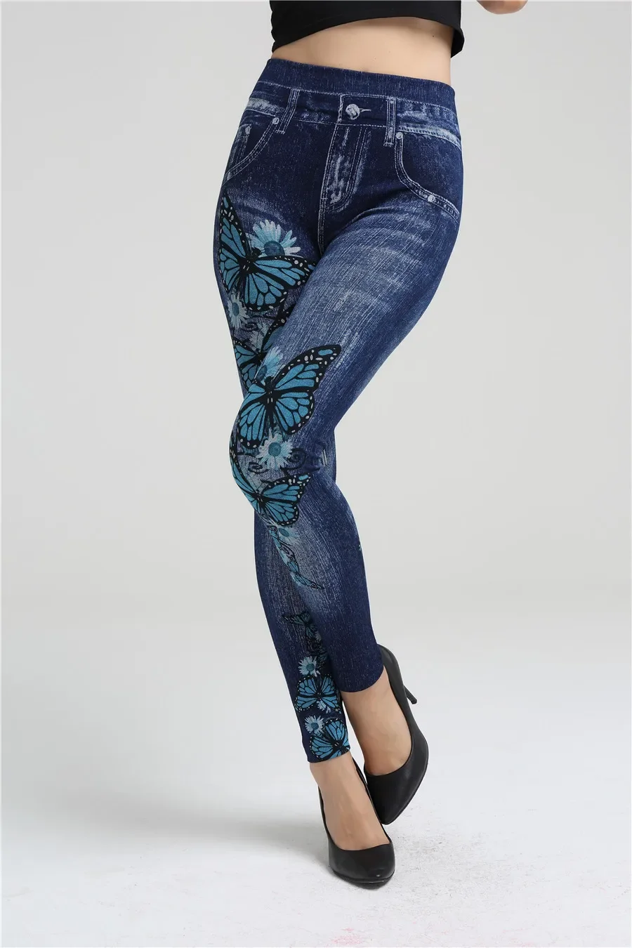High Waist Seamless Jean Legging Women Printed Leggings High Elastic Knitting Slim Fashion Gym Trainning Hip Liftting Tights
