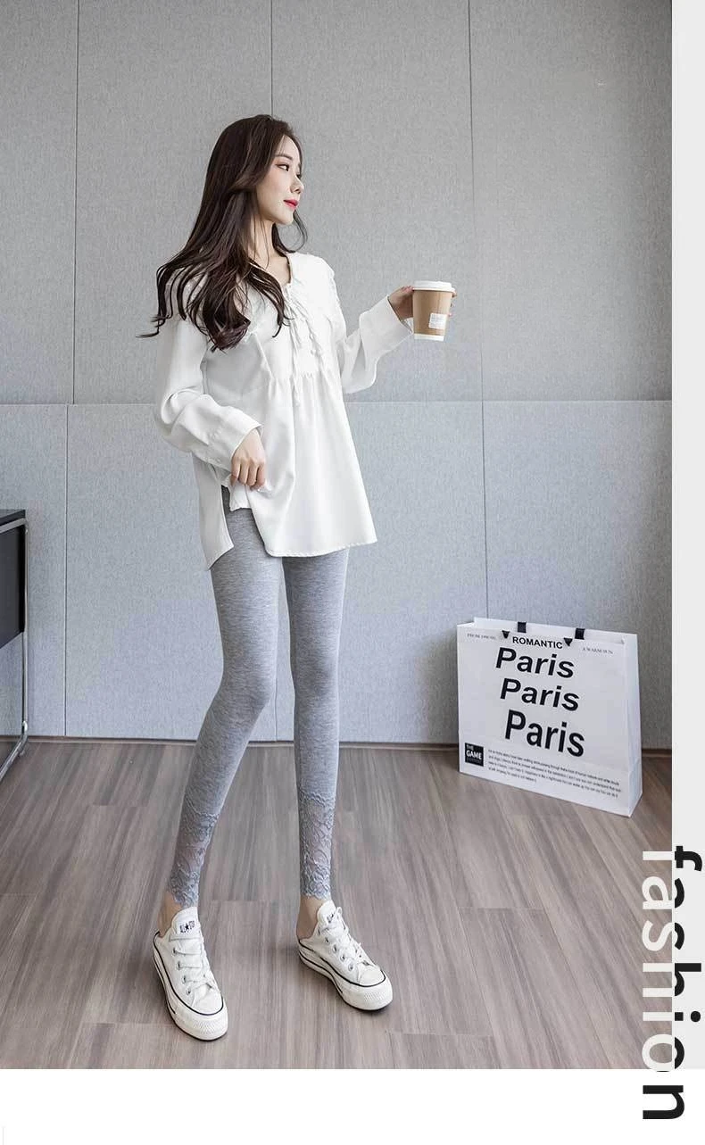Modal Leggings Women High Waisted Sexy Lace Slim Stretchy Breathable Wear Alone Spring Fall Base Layer Butt Liftting Leggings