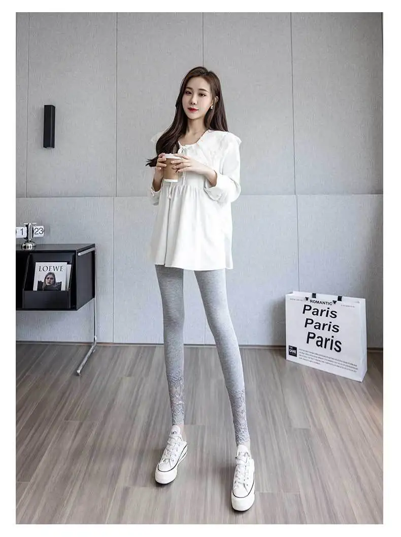 Modal Leggings Women High Waisted Sexy Lace Slim Stretchy Breathable Wear Alone Spring Fall Base Layer Butt Liftting Leggings