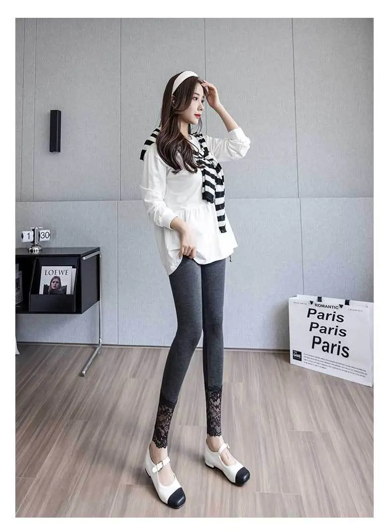 Modal Leggings Women High Waisted Sexy Lace Slim Stretchy Breathable Wear Alone Spring Fall Base Layer Butt Liftting Leggings