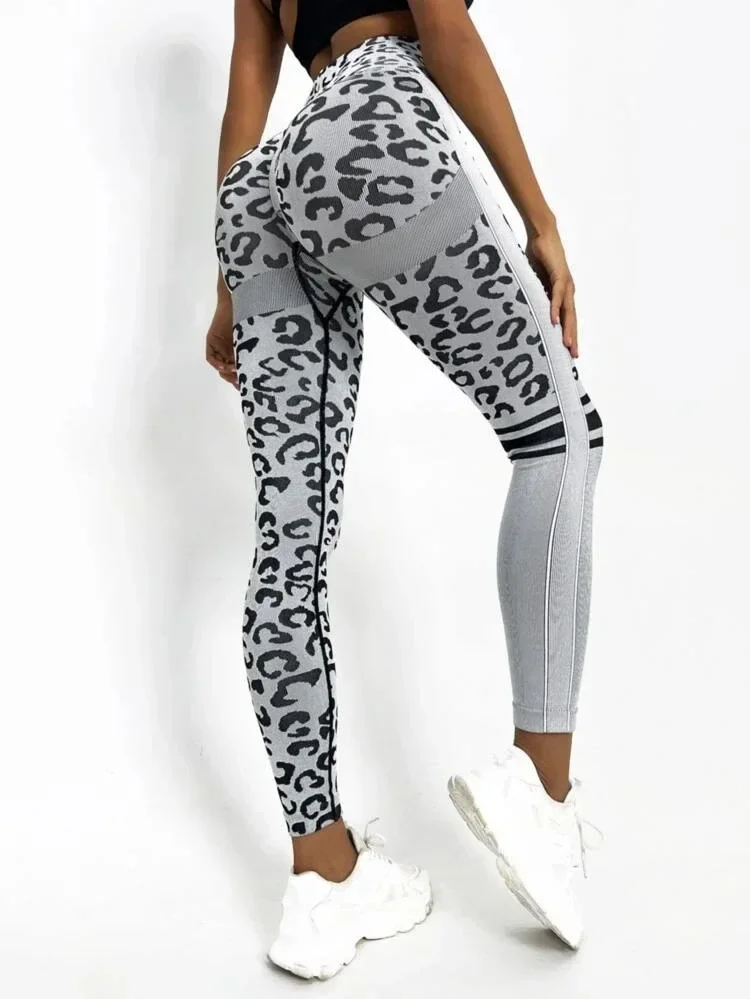 Leopard Print Leggings Women High Waist Seamless Leggings Fitness Hip Liftting Knit Fashion Tights Gym Trainning Yoga Leggings