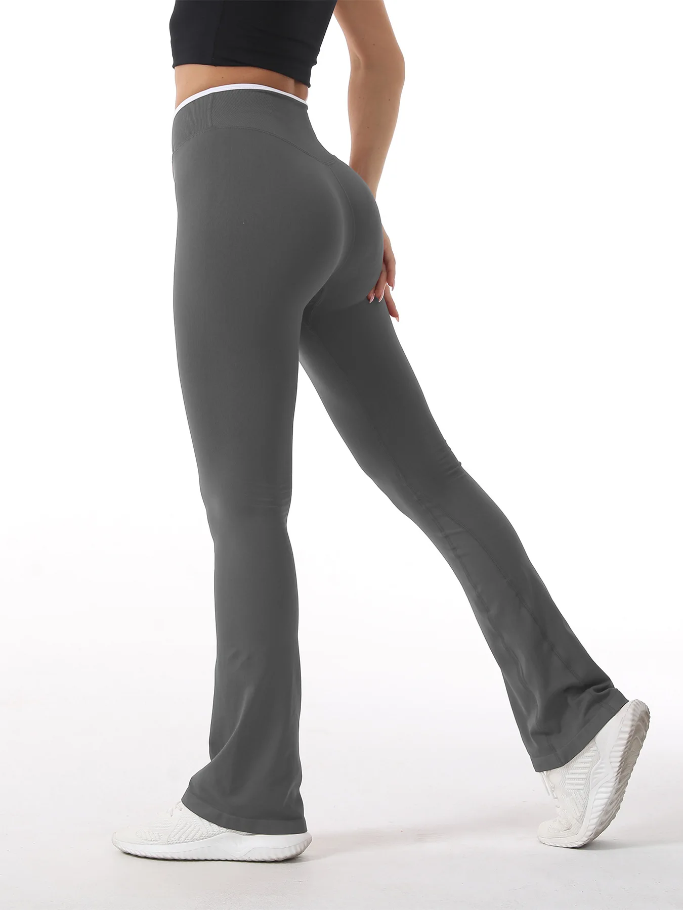 Sporty Flared Yoga Pants Women Color Block Cross Waist Bootcut Leggings Butt Lifting Tummy Control Workout Fitness Leggings