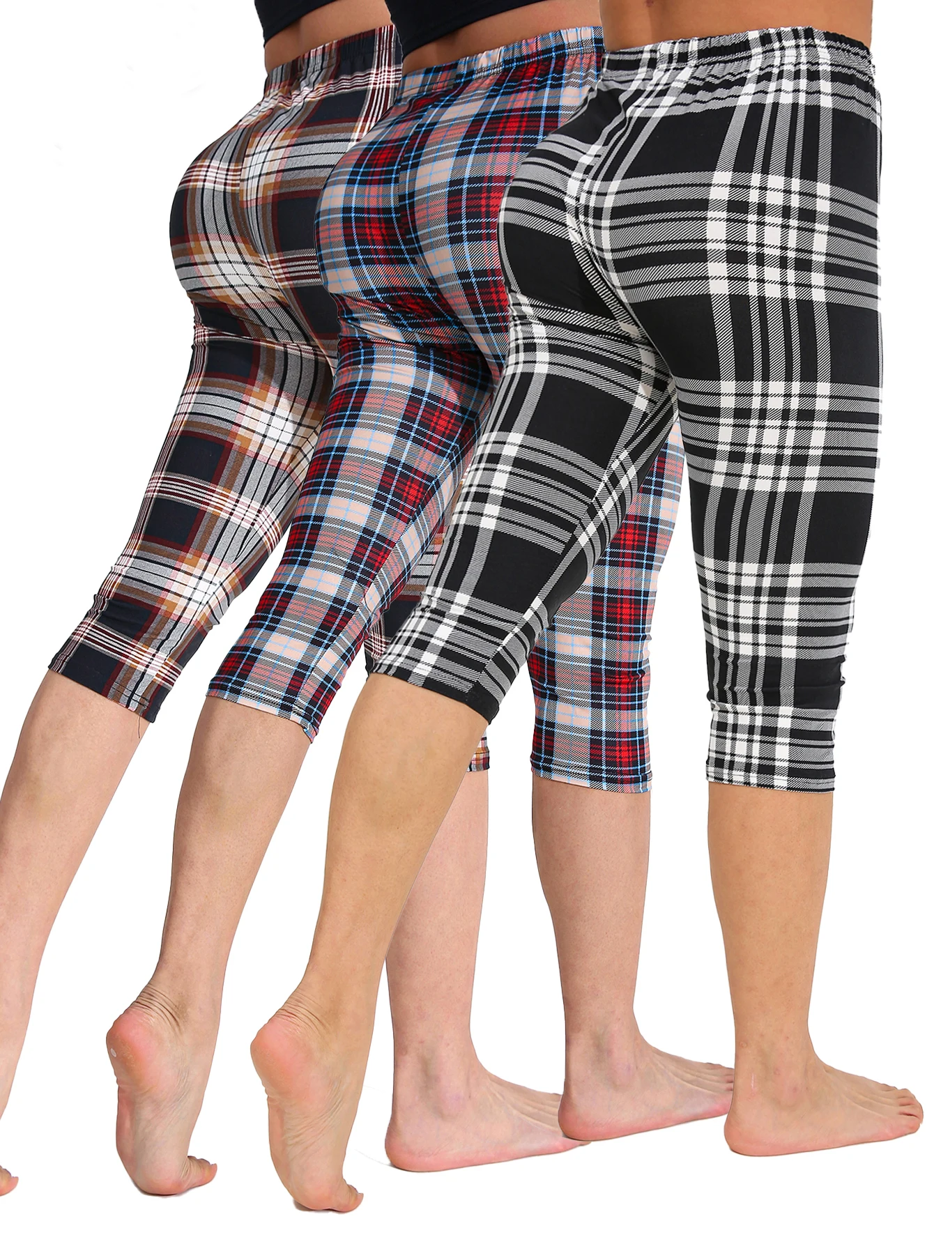 Women Minimalist Checkered Leggings Sports Yoga Pants Vacation Travel Outdoor Camping Cycling Tights Unique Trendy Capri Pants