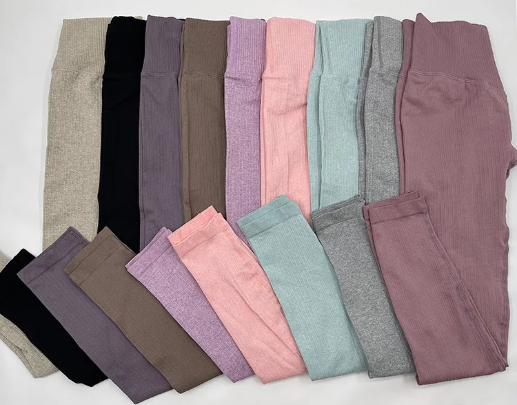Women Knitted Striped Leggings High Waist Athletic Yoga Workout Fitness Ribbed Gym Tights Elastic Sportwear Drop Shipping