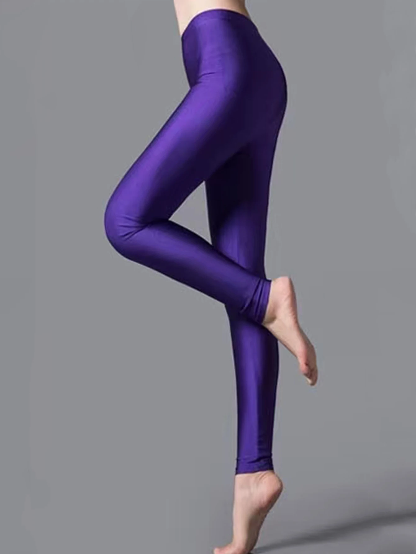 New Purple Gloss Tight Nine-point Pants Women Fashion Solid Color High Stretch Leggings Slim Body Lift Hip Pencil Pants Women