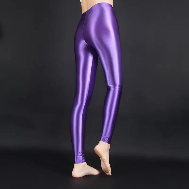 New Purple Gloss Tight Nine-point Pants Women Fashion Solid Color High Stretch Leggings Slim Body Lift Hip Pencil Pants Women