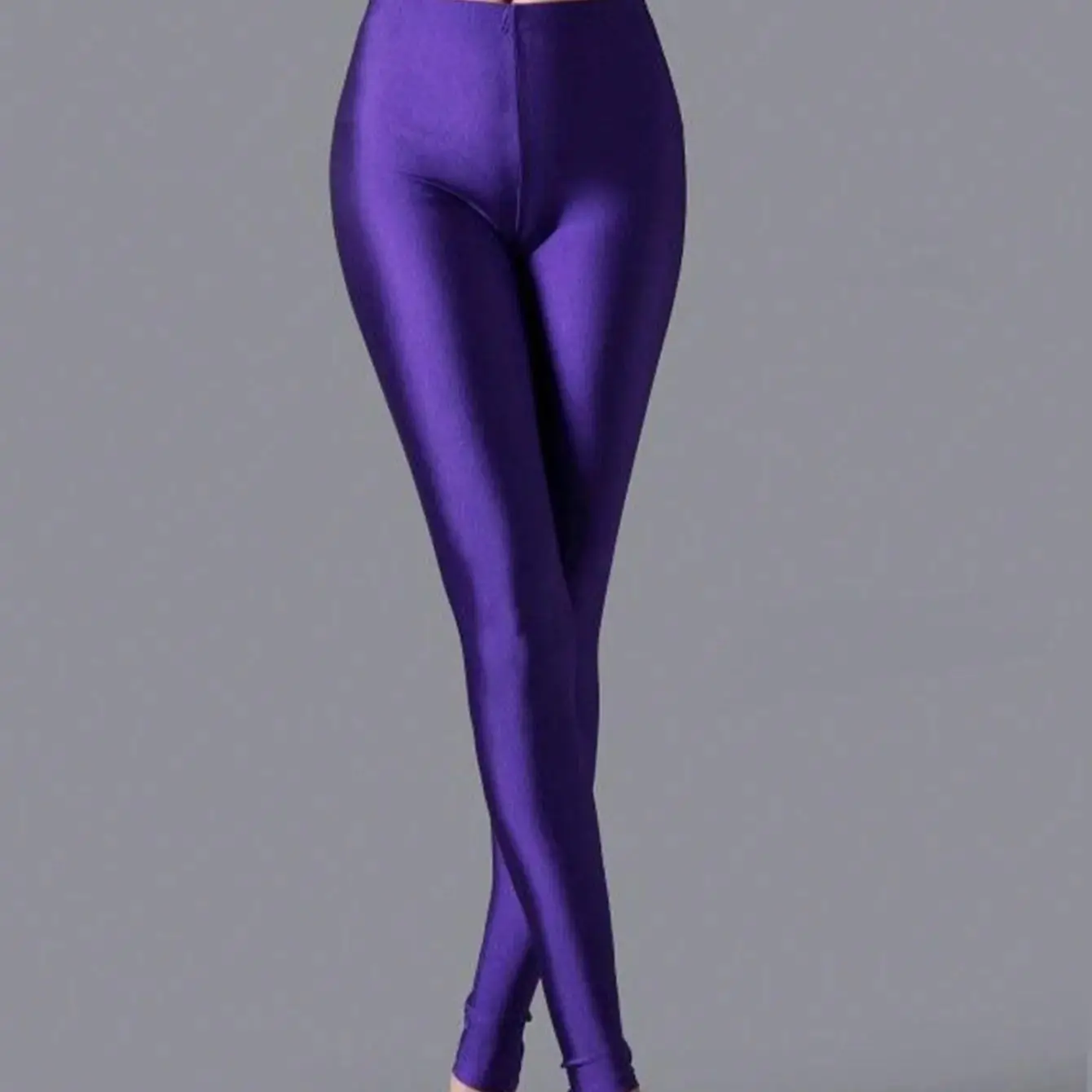 New Purple Gloss Tight Nine-point Pants Women Fashion Solid Color High Stretch Leggings Slim Body Lift Hip Pencil Pants Women