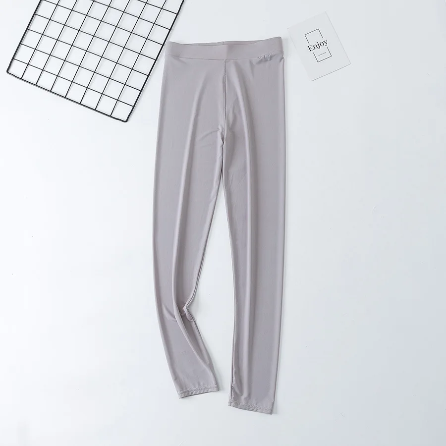 Nylon Ice Silk Leggings Women High Waist Big Size Tights Elastic Slim Outside Wearing Pants Summer Thin Style Leggings
