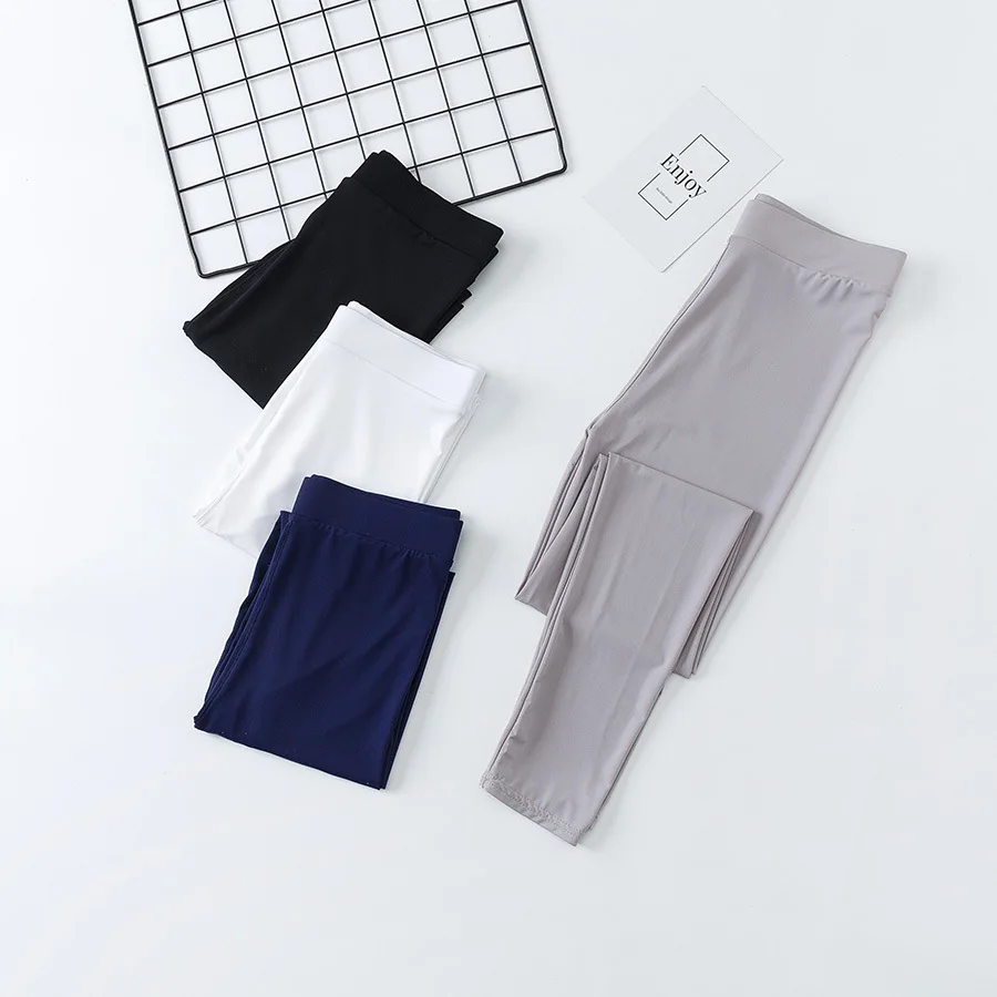 Nylon Ice Silk Leggings Women High Waist Big Size Tights Elastic Slim Outside Wearing Pants Summer Thin Style Leggings