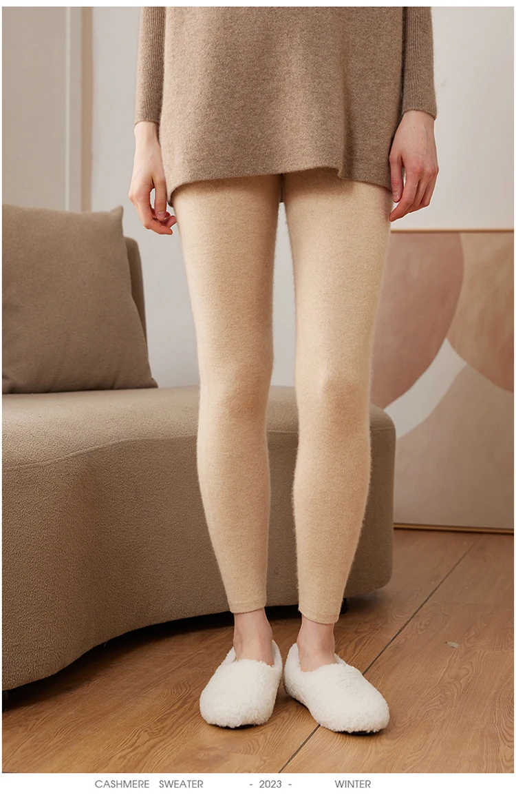 Hot Sales Women Pants Autumn Winter 100% Cashmere Leggings Long Elastic Ladies Knit Pants Woman High Waisted Trousers High-quali