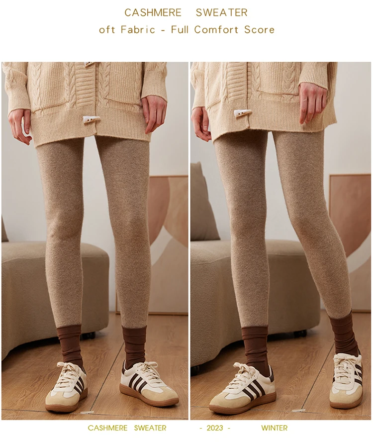 Hot Sales Women Pants Autumn Winter 100% Cashmere Leggings Long Elastic Ladies Knit Pants Woman High Waisted Trousers High-quali