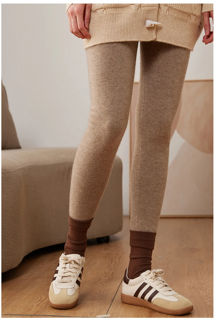 Hot Sales Women Pants Autumn Winter 100% Cashmere Leggings Long Elastic Ladies Knit Pants Woman High Waisted Trousers High-quali