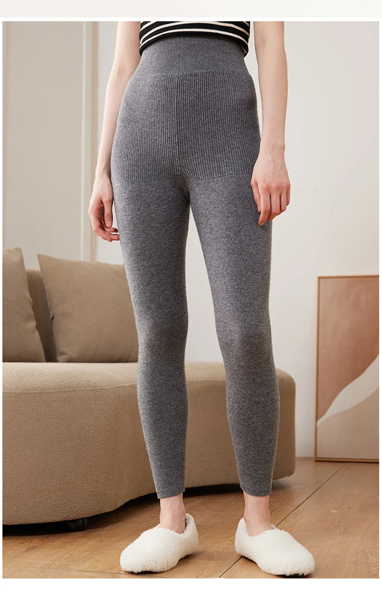 Hot Sales Women Pants Autumn Winter 100% Cashmere Leggings Long Elastic Ladies Knit Pants Woman High Waisted Trousers High-quali