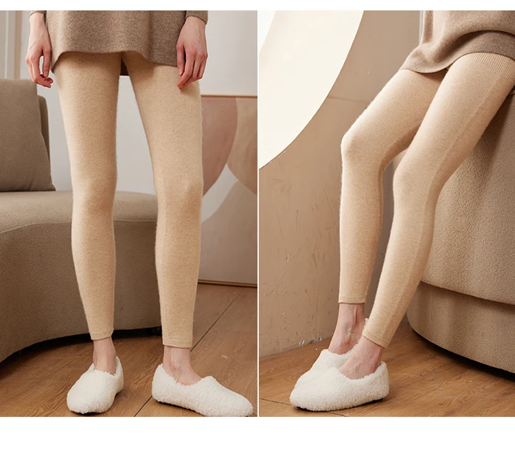 Hot Sales Women Pants Autumn Winter 100% Cashmere Leggings Long Elastic Ladies Knit Pants Woman High Waisted Trousers High-quali