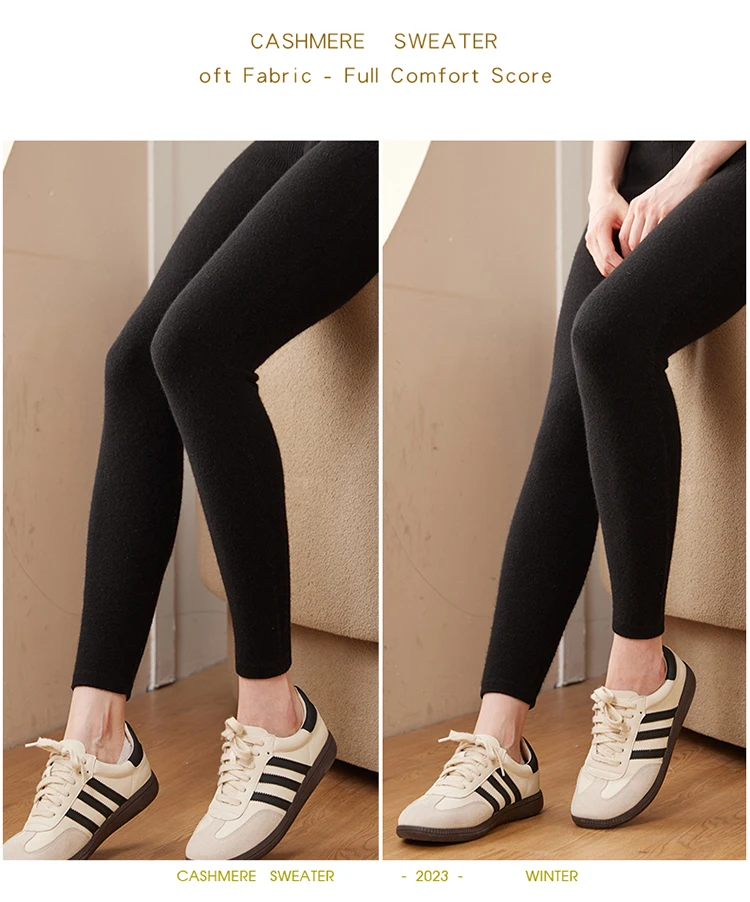 Hot Sales Women Pants Autumn Winter 100% Cashmere Leggings Long Elastic Ladies Knit Pants Woman High Waisted Trousers High-quali