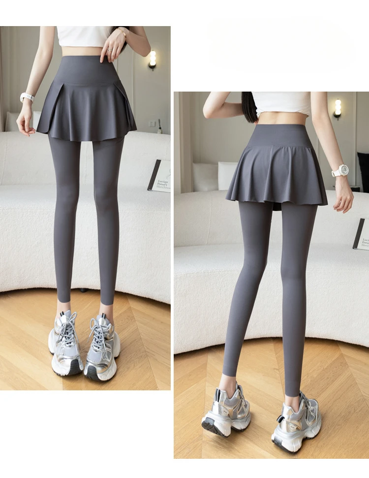 Women Seamless Fake Two Pieces Leggings Fitness Leggings High Waist Hip Liftting with Pocket Elastic Slim Fashion Yoga Pants