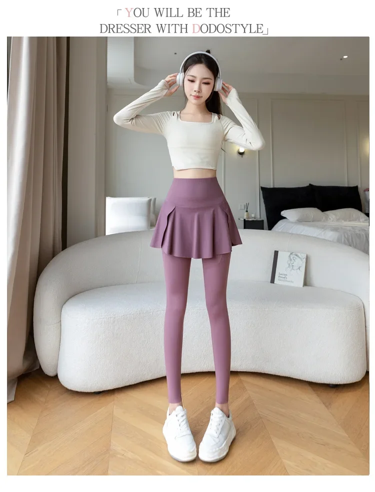 Women Seamless Fake Two Pieces Leggings Fitness Leggings High Waist Hip Liftting with Pocket Elastic Slim Fashion Yoga Pants