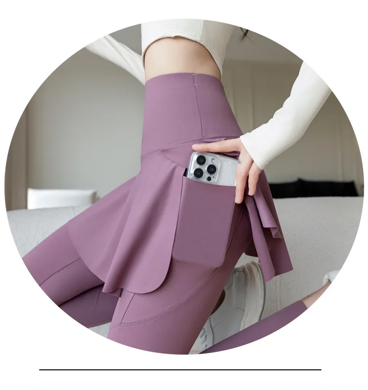 Women Seamless Fake Two Pieces Leggings Fitness Leggings High Waist Hip Liftting with Pocket Elastic Slim Fashion Yoga Pants