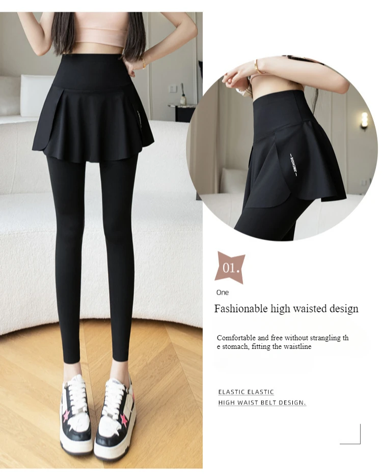Women Seamless Fake Two Pieces Leggings Fitness Leggings High Waist Hip Liftting with Pocket Elastic Slim Fashion Yoga Pants