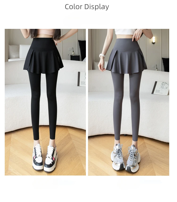 Women Seamless Fake Two Pieces Leggings Fitness Leggings High Waist Hip Liftting with Pocket Elastic Slim Fashion Yoga Pants