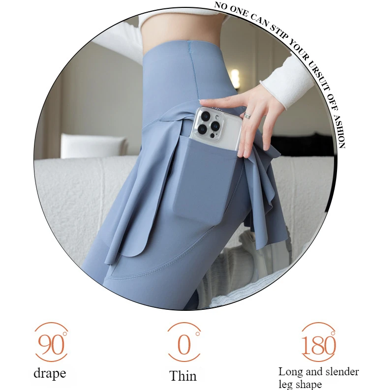 Women Seamless Fake Two Pieces Leggings Fitness Leggings High Waist Hip Liftting with Pocket Elastic Slim Fashion Yoga Pants