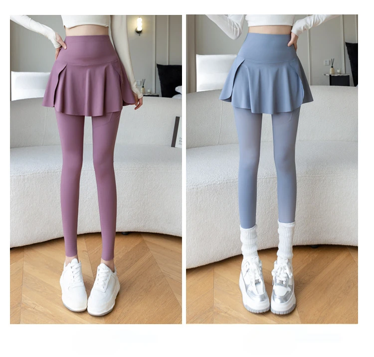 Women Seamless Fake Two Pieces Leggings Fitness Leggings High Waist Hip Liftting with Pocket Elastic Slim Fashion Yoga Pants