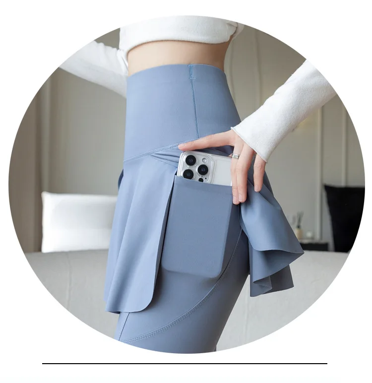 Women Seamless Fake Two Pieces Leggings Fitness Leggings High Waist Hip Liftting with Pocket Elastic Slim Fashion Yoga Pants