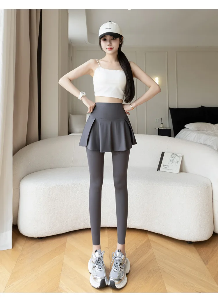 Women Seamless Fake Two Pieces Leggings Fitness Leggings High Waist Hip Liftting with Pocket Elastic Slim Fashion Yoga Pants