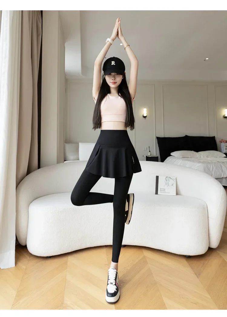 Women Seamless Fake Two Pieces Leggings Fitness Leggings High Waist Hip Liftting with Pocket Elastic Slim Fashion Yoga Pants