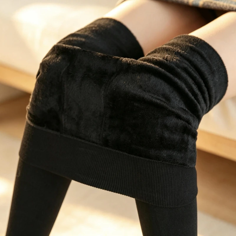 Ladies Pearl Velvet Footed Leggings Fleece Lined Thick Warm One Piece Thermal Pant Fall Winter Outer Wear Stretch Women Trousers
