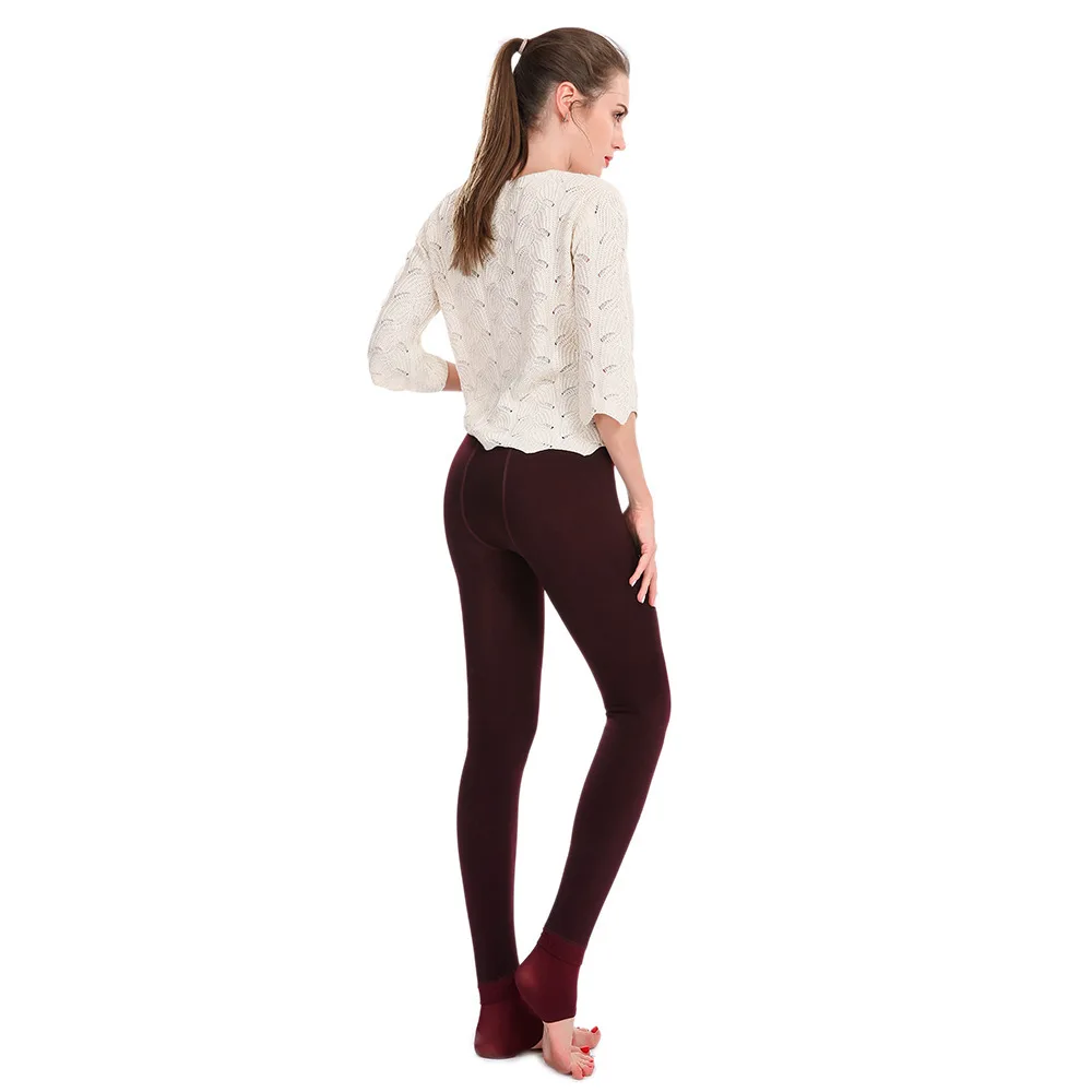 Ladies Pearl Velvet Footed Leggings Fleece Lined Thick Warm One Piece Thermal Pant Fall Winter Outer Wear Stretch Women Trousers