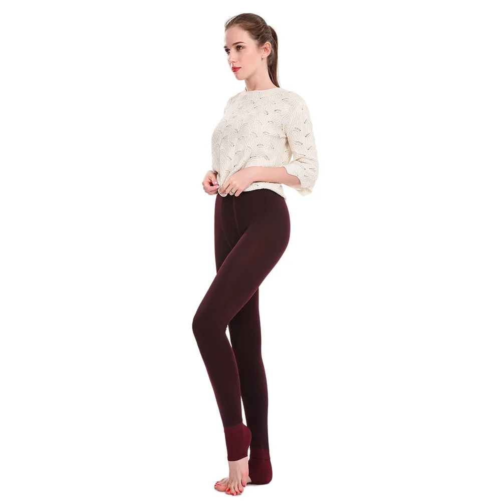 Ladies Pearl Velvet Footed Leggings Fleece Lined Thick Warm One Piece Thermal Pant Fall Winter Outer Wear Stretch Women Trousers