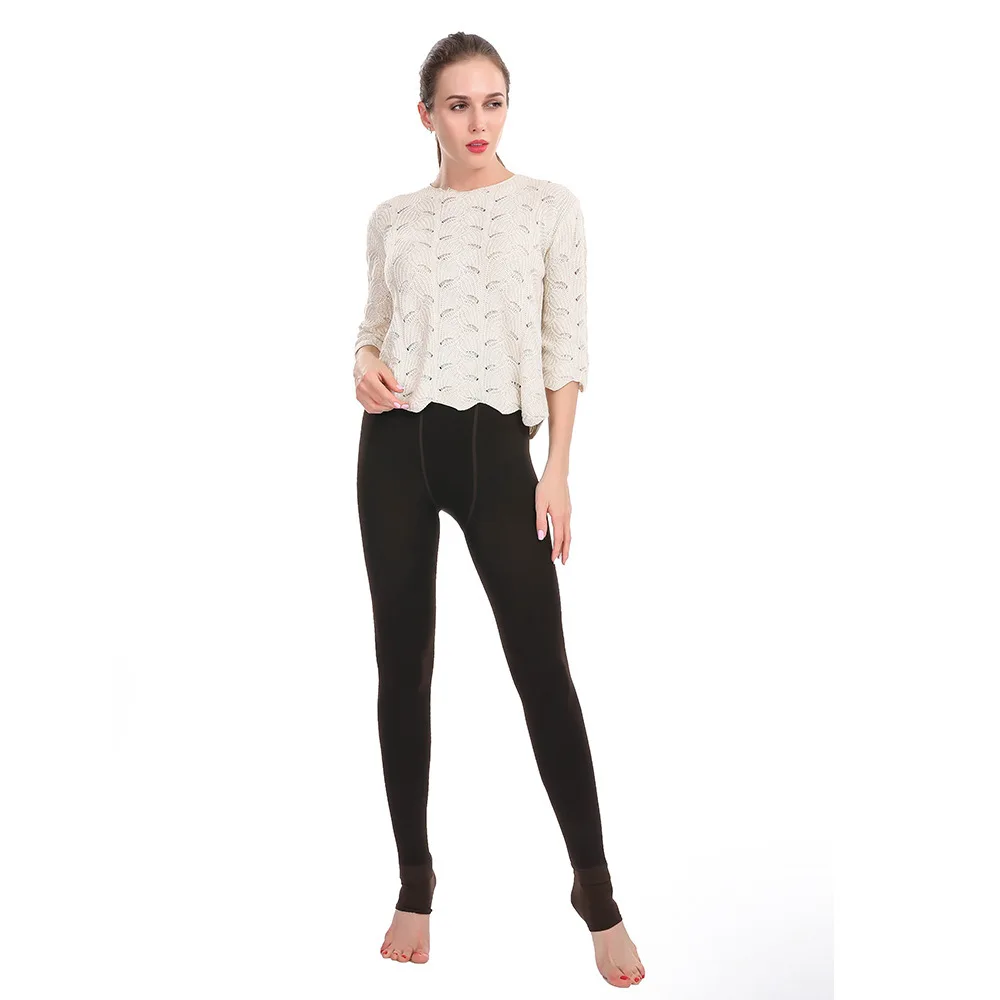 Ladies Pearl Velvet Footed Leggings Fleece Lined Thick Warm One Piece Thermal Pant Fall Winter Outer Wear Stretch Women Trousers