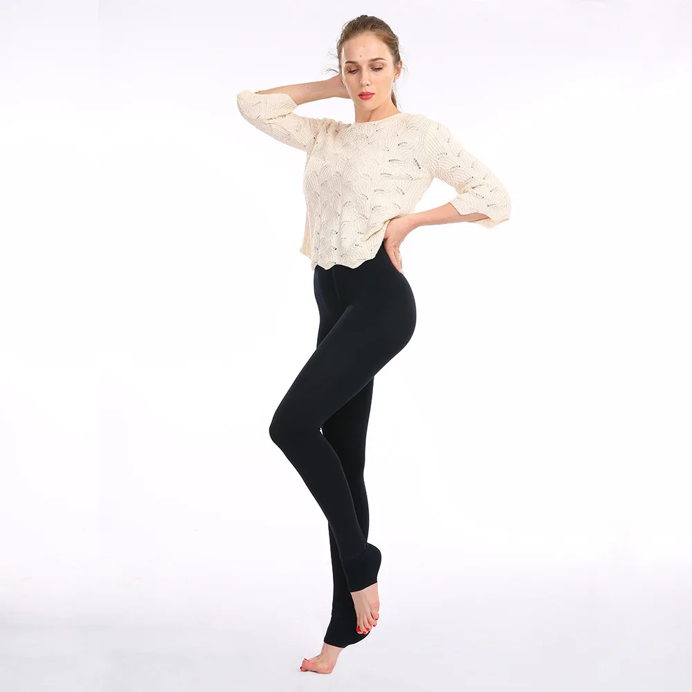 Ladies Pearl Velvet Footed Leggings Fleece Lined Thick Warm One Piece Thermal Pant Fall Winter Outer Wear Stretch Women Trousers
