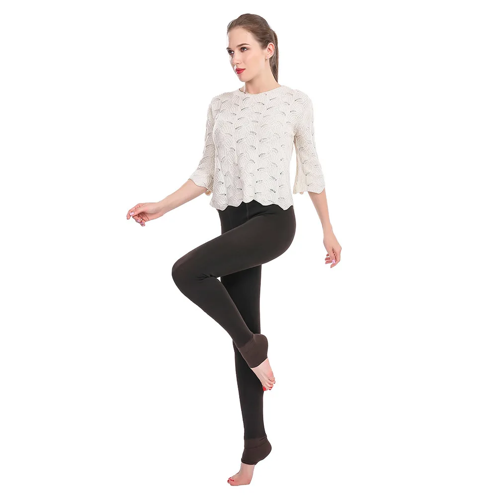 Ladies Pearl Velvet Footed Leggings Fleece Lined Thick Warm One Piece Thermal Pant Fall Winter Outer Wear Stretch Women Trousers