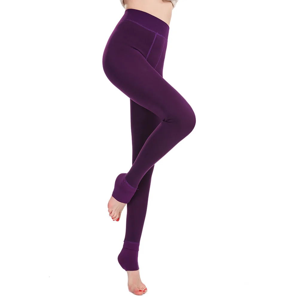 Ladies Pearl Velvet Footed Leggings Fleece Lined Thick Warm One Piece Thermal Pant Fall Winter Outer Wear Stretch Women Trousers