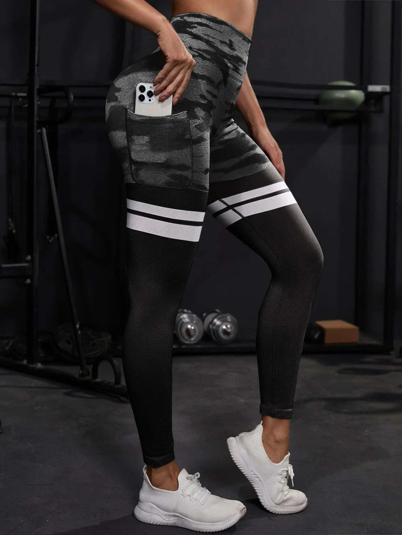 Striped Camo Leggings Women Seamless Knit Tights High Waist Hip Liftting Workout Running Fashion Slim Yoga Fitness Yoga Pants